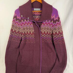 Eddie Bauer Women’s Tall Large Zip Up Sweater Button Snap Collar